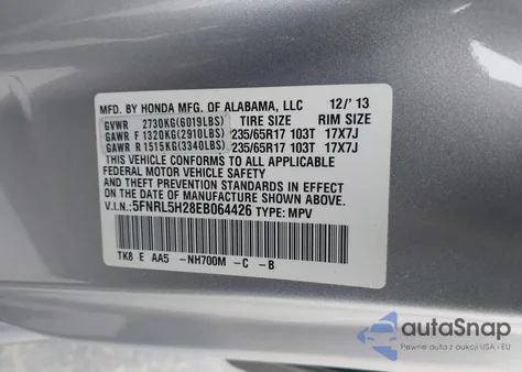 2014 Honda Odyssey Lx from USA, damaged, VIN 5FNRL5H28EB064426